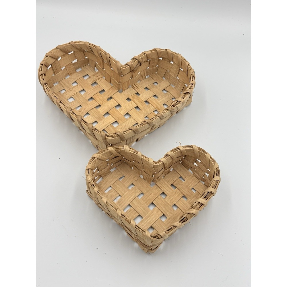 Heart Shaped Wicker Wood Woven Basket Set Of 2